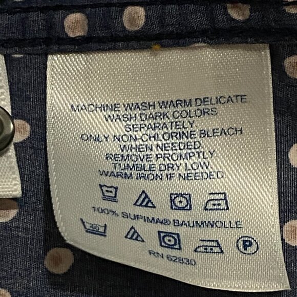 NEW Lands'End Supima No-Iron Sz 18 Blouse Shirt Long Sleeve Navy Polka Dot - Picture 10 of 12